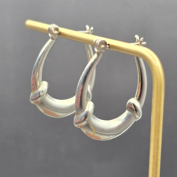 VTG Sterling Silver 925 Puffy Hoop Earrings 1.25" Knot Detail Hinged Closure - Picture 7 of 9